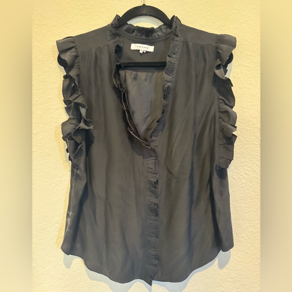 Frame Denim Women's Black Ruffle Top